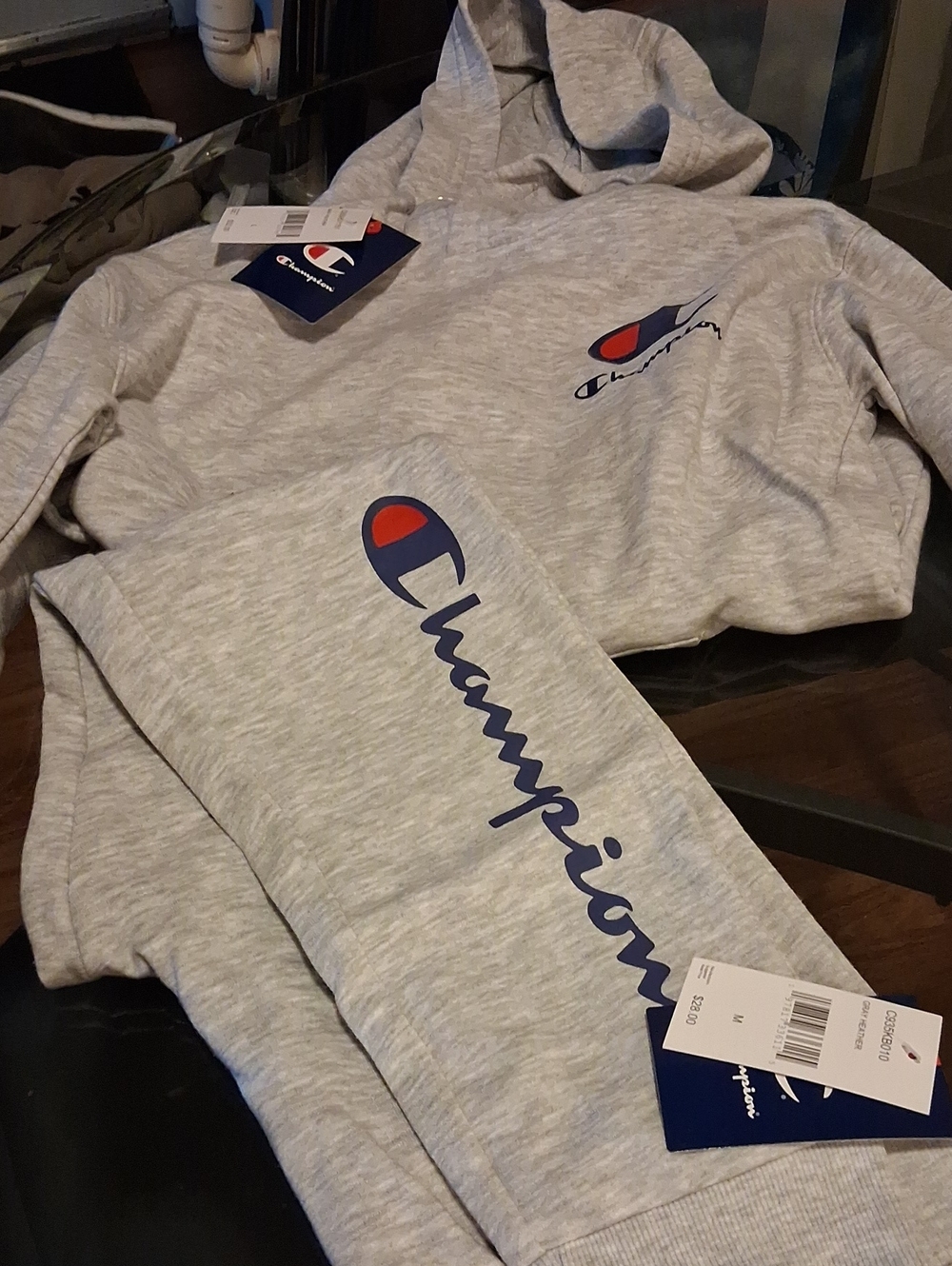 Champion Kids Gray Crewneck Set with Navy & Red Logo